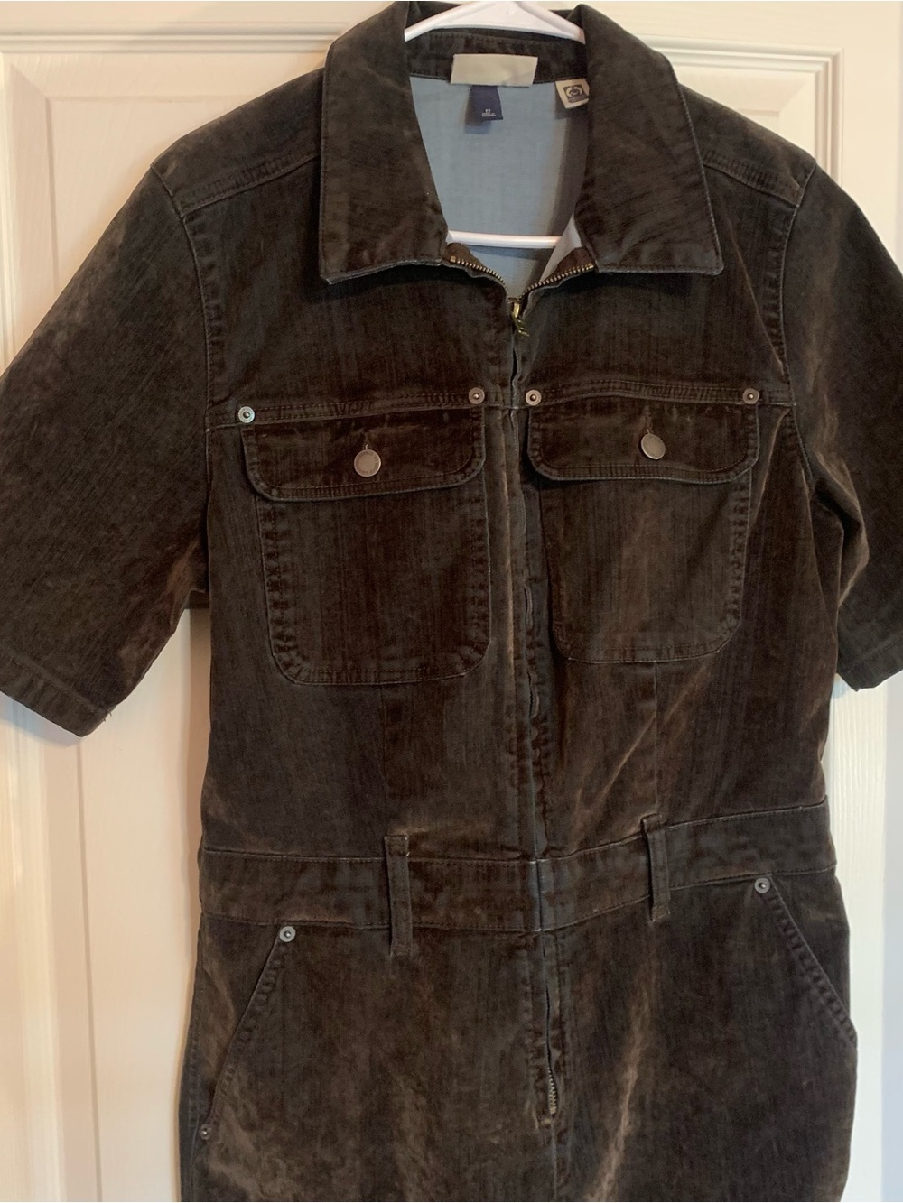UNIVERSAL THREAD Short-Sleeve Velvet Denim Utility Jumpsuit - Olive
